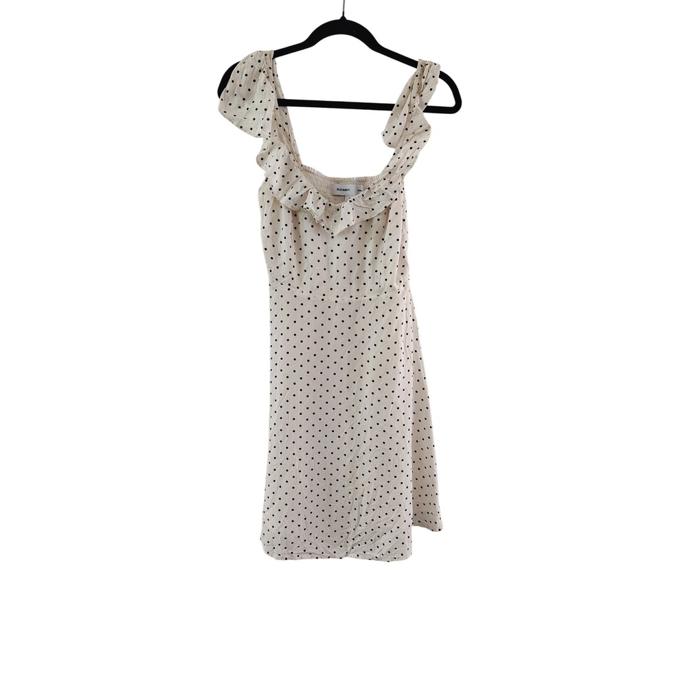 Old Navy Cami Dress Womens Medium White Polka Dot Ruffle Smocked Back Mini Dress